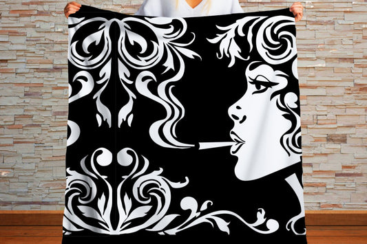 Sherpa Throw Blanket Modern Smoking Girl Design Soft Plush Throw Blanket