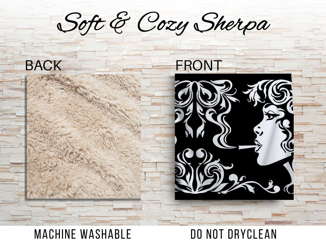 Sherpa Throw Blanket Modern Smoking Girl Design Soft Plush Throw Blanket