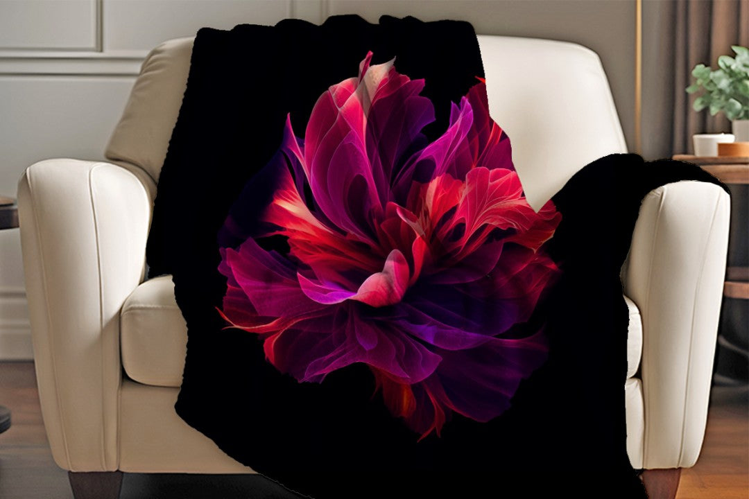 Sherpa Throw Blanket Modern Pink Artistic Flower Design Soft Plush Throw Blanket