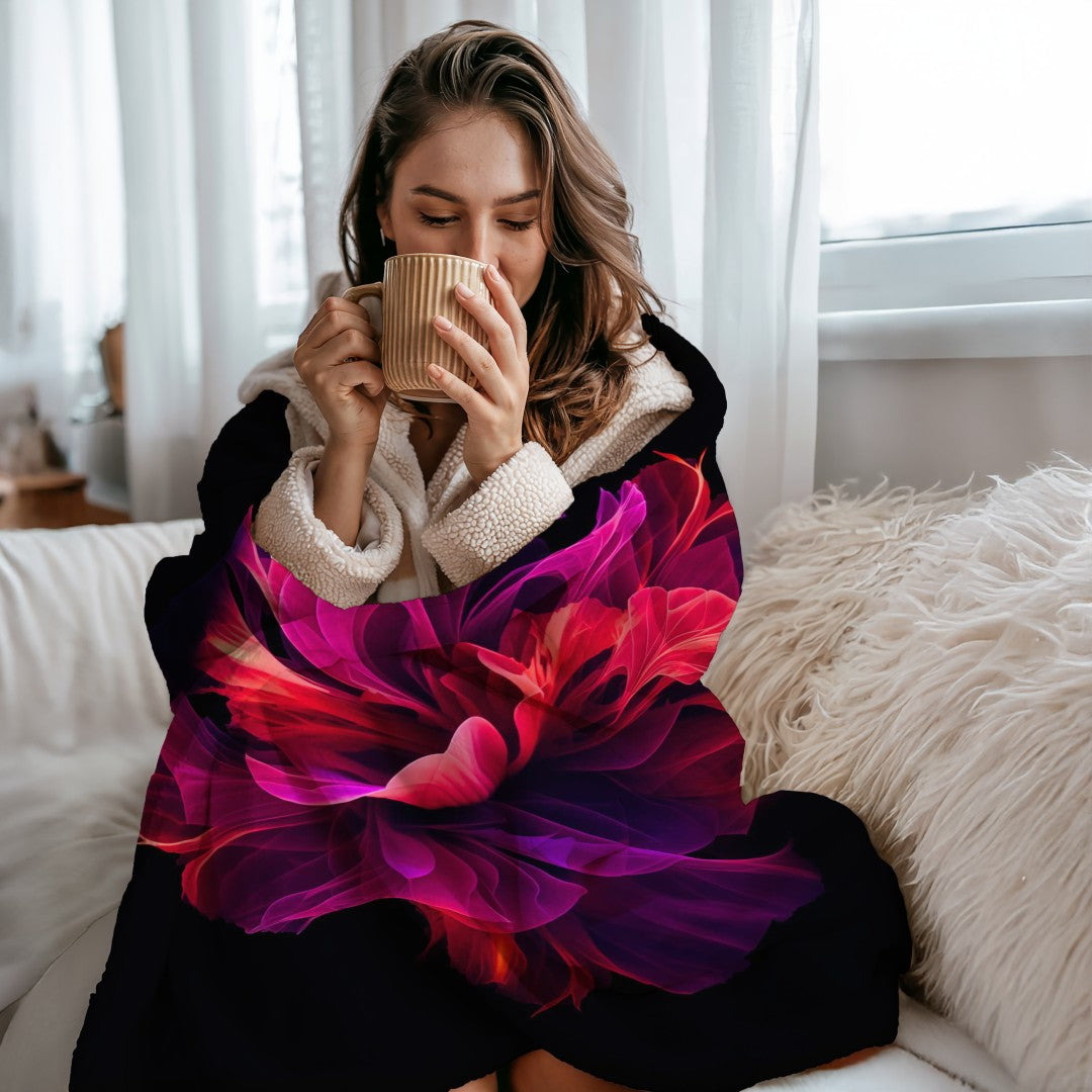 Sherpa Throw Blanket Modern Pink Artistic Flower Design Soft Plush Throw Blanket