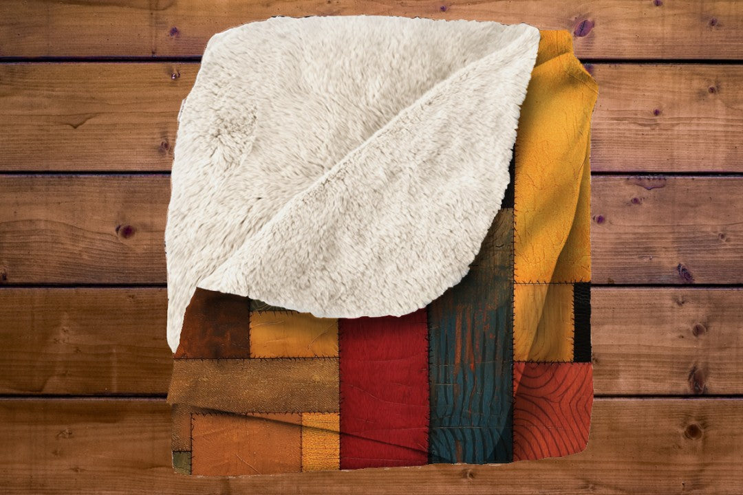 Sherpa Throw Blanket Autumn Patchwork Art Printed Design Soft Plush Throw Blanket