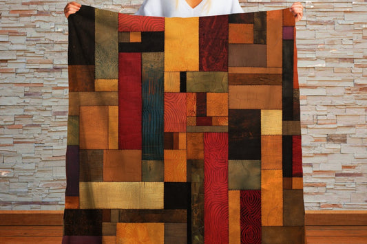 Sherpa Throw Blanket Autumn Patchwork Art Printed Design Soft Plush Throw Blanket