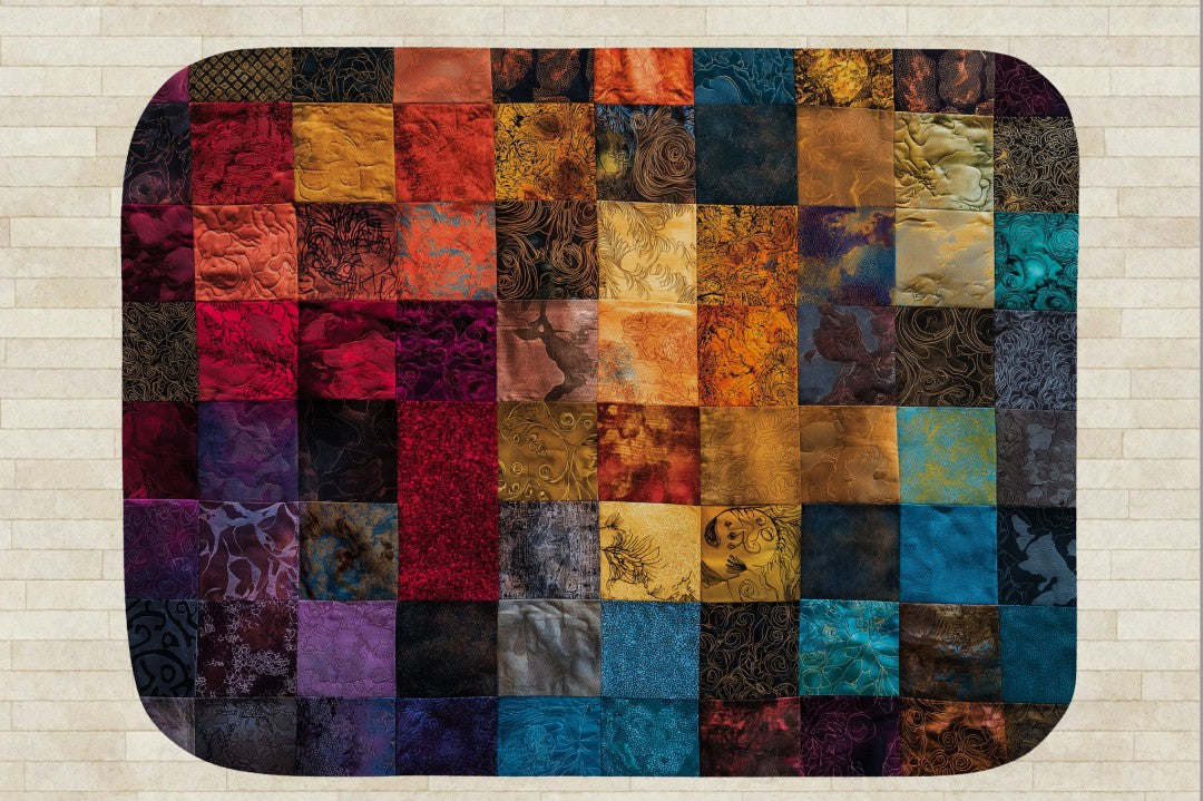 Sherpa Throw Blanket Autumn Patchwork Jewel tone Art Printed Design Soft Plush Throw Blanket