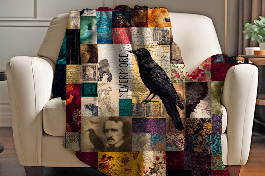 Sherpa Throw Blanket Autumn Patchwork Edgar Allan Poe Nevermore Design Soft Plush Throw Blanket