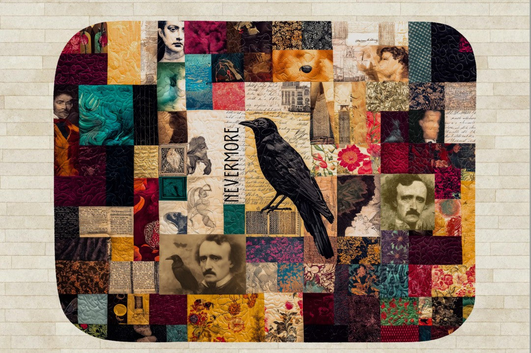 Sherpa Throw Blanket Autumn Patchwork Edgar Allan Poe Nevermore Design Soft Plush Throw Blanket