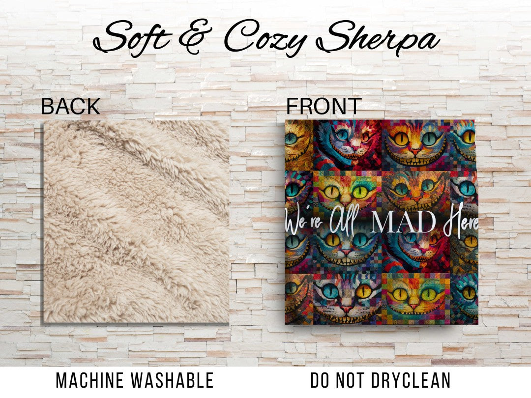 Sherpa Throw Blanket - Cheshire Cat from Alice in Wonderland - Soft Plush Throw Blanket