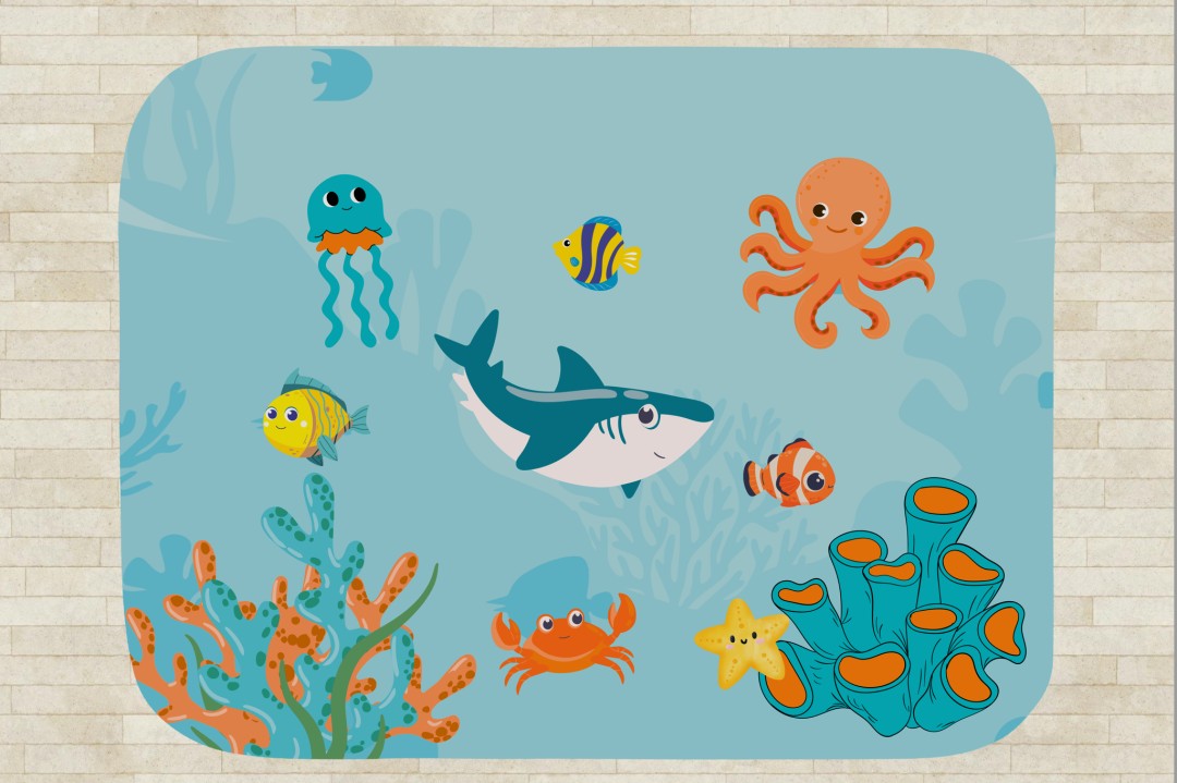 Sherpa Throw Blanket - Children's Sea Animals  - Soft Plush Throw Blanket