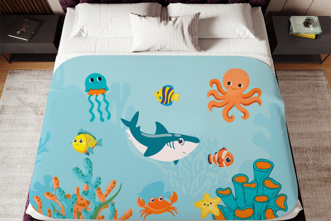 Sherpa Throw Blanket - Children's Sea Animals  - Soft Plush Throw Blanket