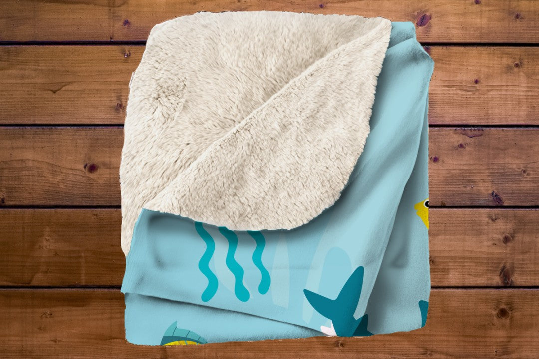 Sherpa Throw Blanket - Children's Sea Animals  - Soft Plush Throw Blanket