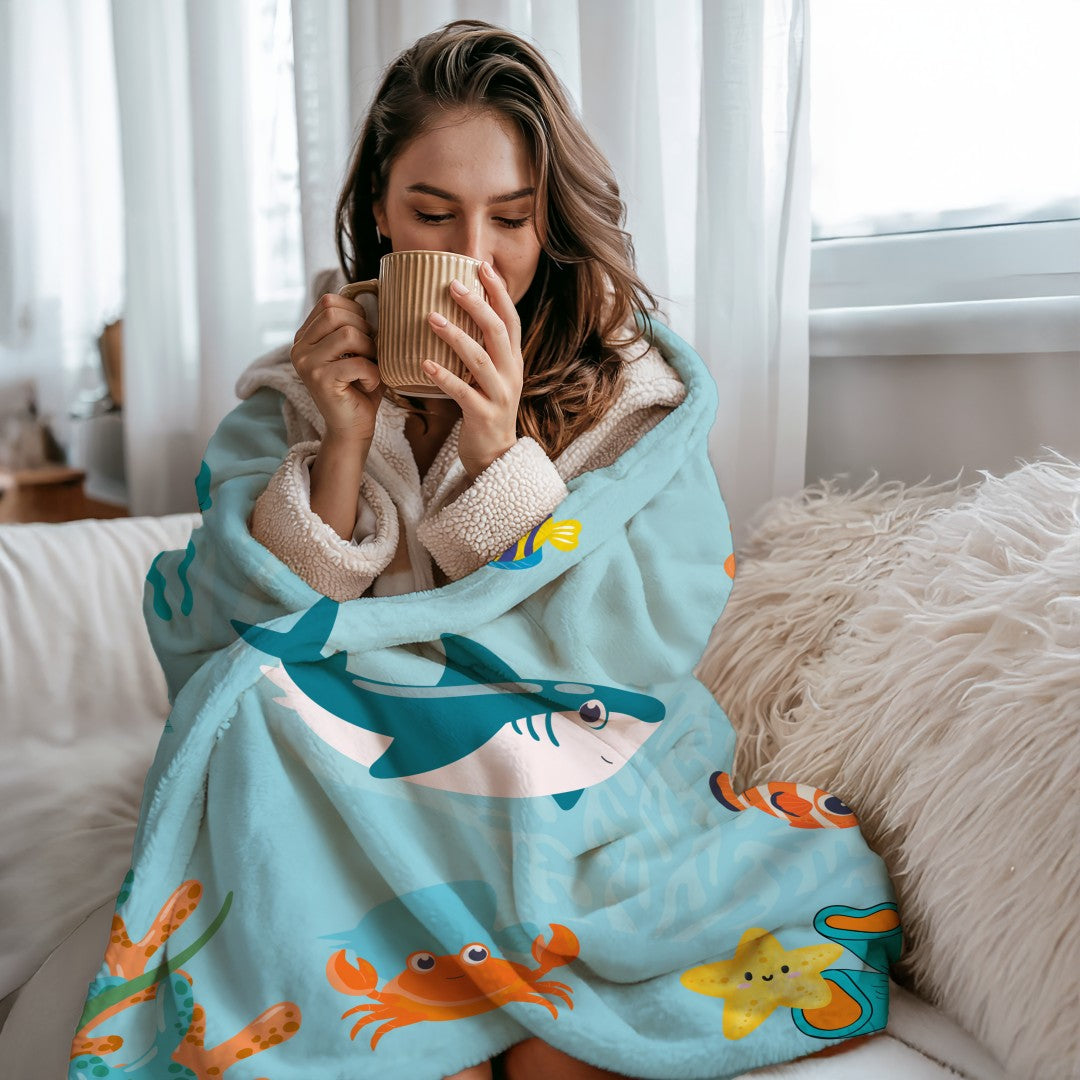 Sherpa Throw Blanket - Children's Sea Animals  - Soft Plush Throw Blanket
