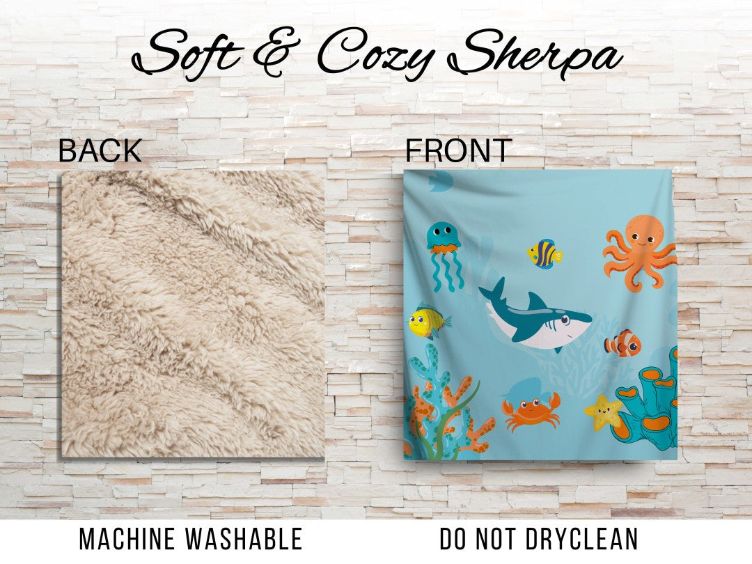 Sherpa Throw Blanket - Children's Sea Animals  - Soft Plush Throw Blanket