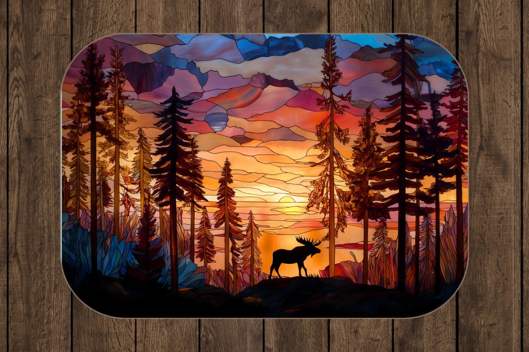Sherpa Throw Blanket - Moose Stained Glass at Sunset - Soft Plush Throw Blanket