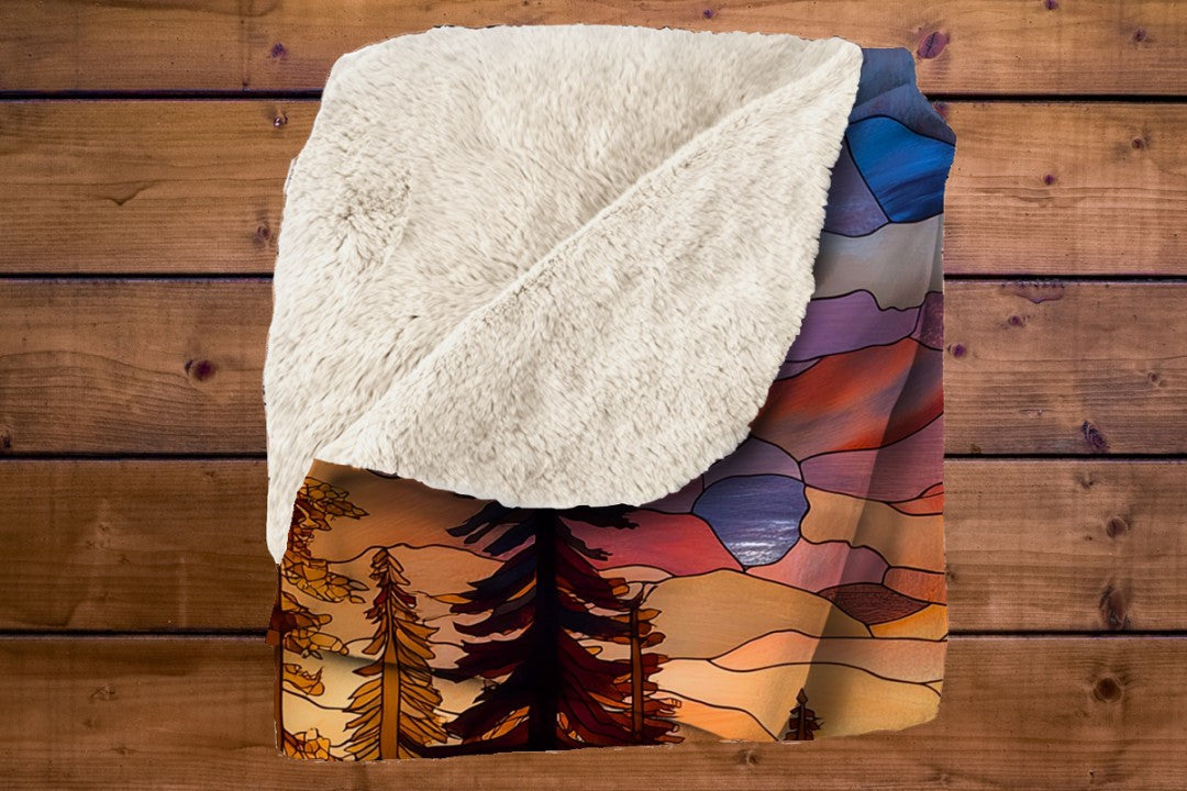 Sherpa Throw Blanket - Moose Stained Glass at Sunset - Soft Plush Throw Blanket