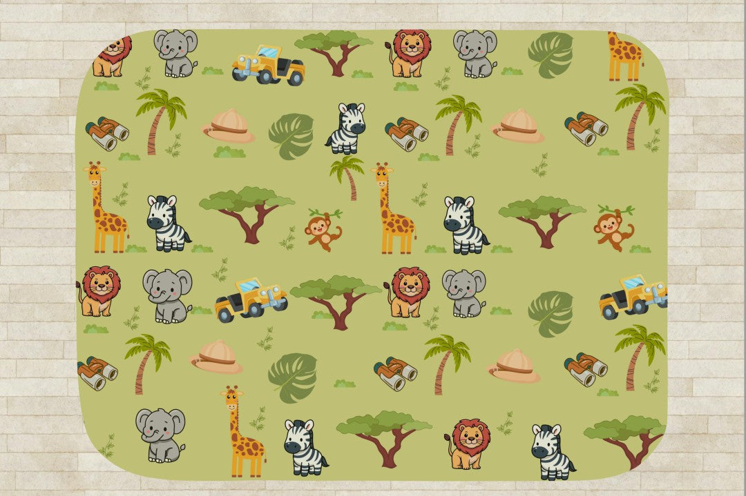 Sherpa Throw Blanket - Green Childs Safari Pattern - Soft Plush Throw Blanket