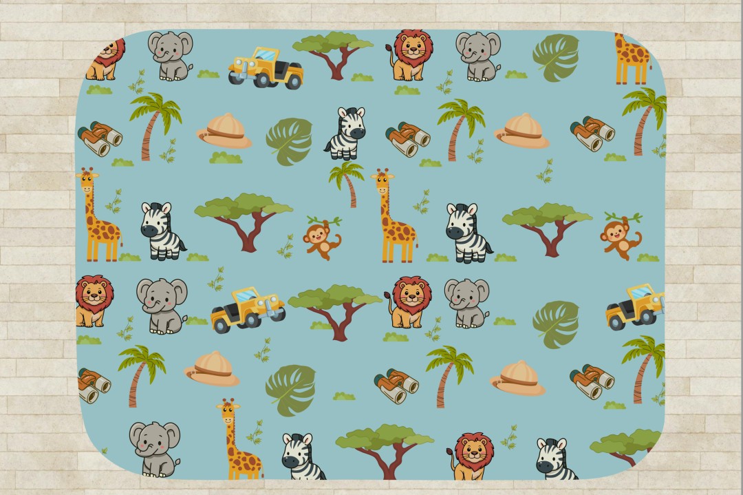 Sherpa Throw Blanket - Blue Children's Safari Pattern - Soft Plush Throw Blanket