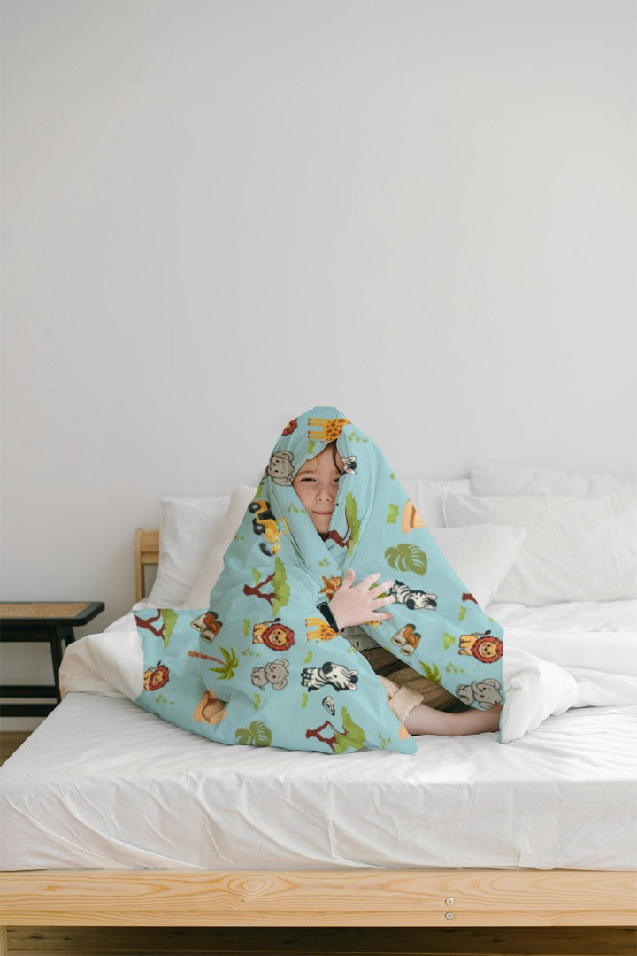 Sherpa Throw Blanket - Blue Children's Safari Pattern - Soft Plush Throw Blanket