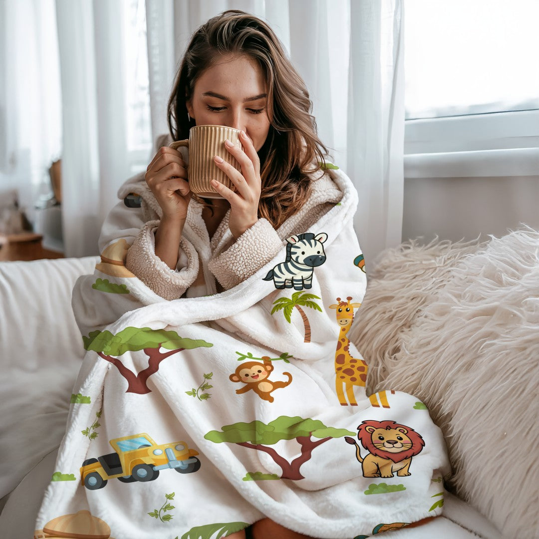 Sherpa Throw Blanket - White Children's Safari Blanket - Soft Plush Throw Blanket