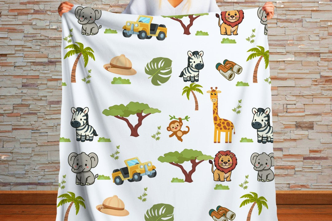 Sherpa Throw Blanket - White Children's Safari Blanket - Soft Plush Throw Blanket