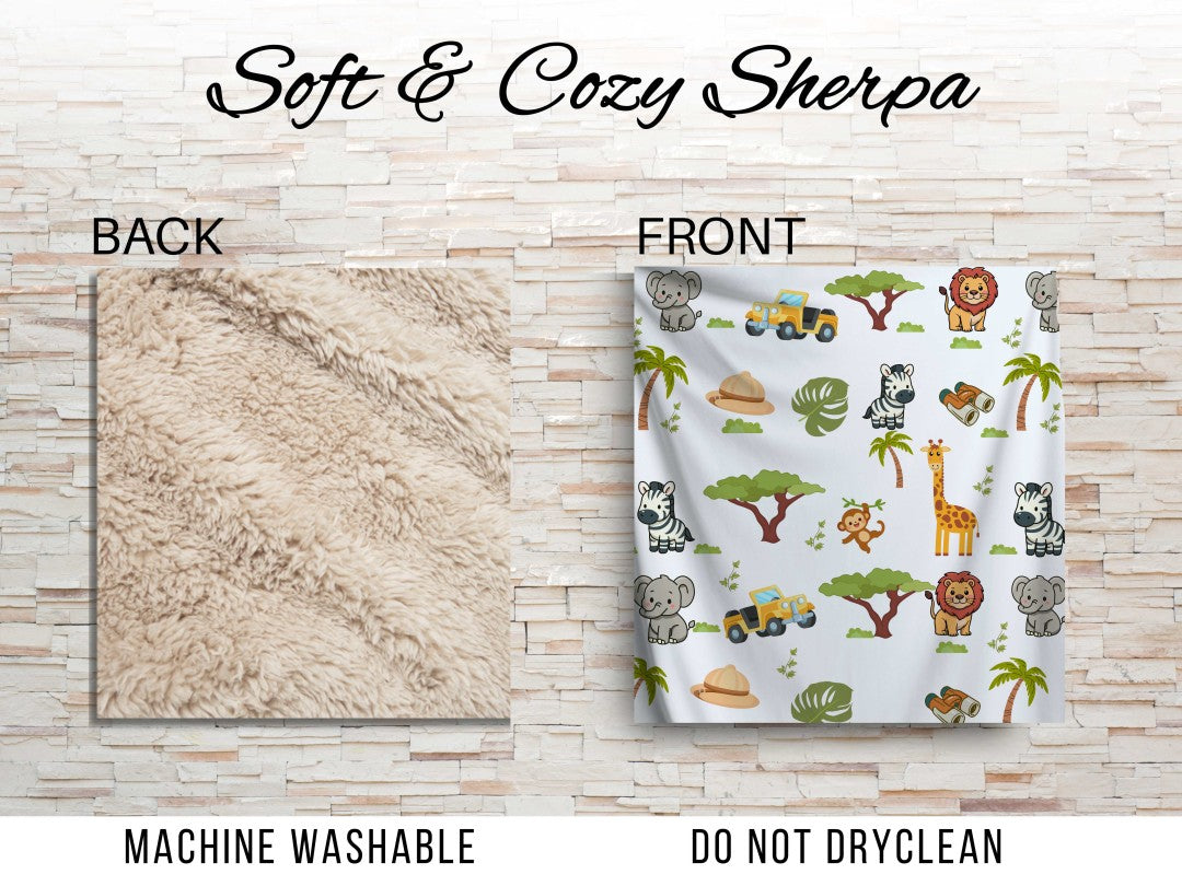 Sherpa Throw Blanket - White Children's Safari Blanket - Soft Plush Throw Blanket