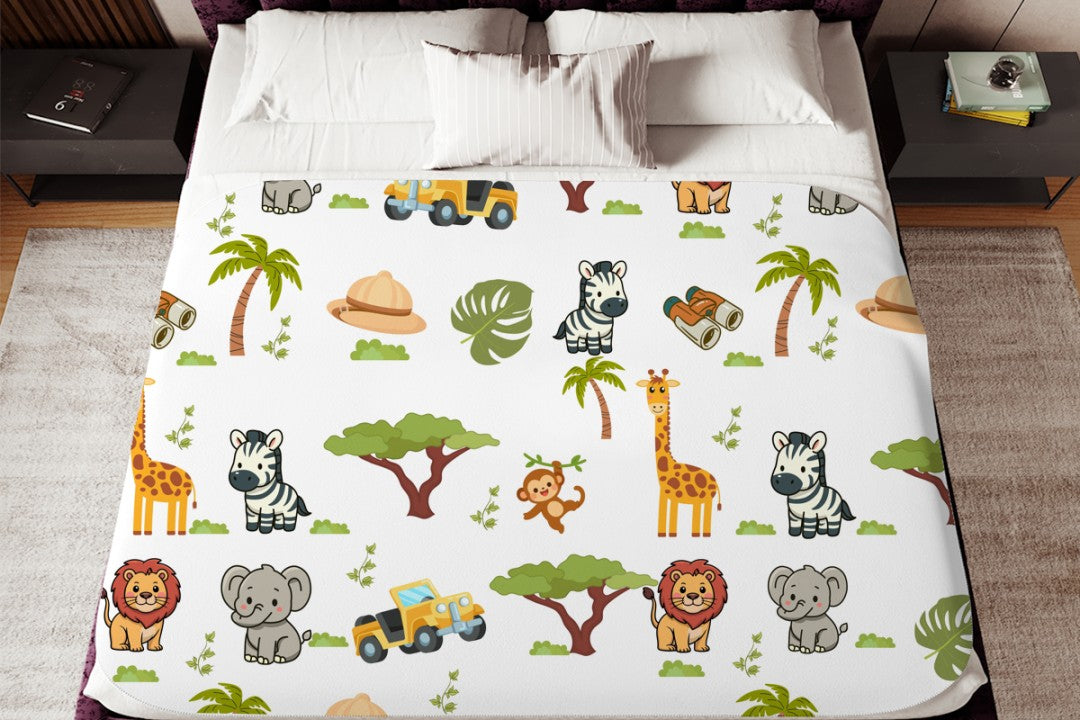 Sherpa Throw Blanket - White Children's Safari Blanket - Soft Plush Throw Blanket
