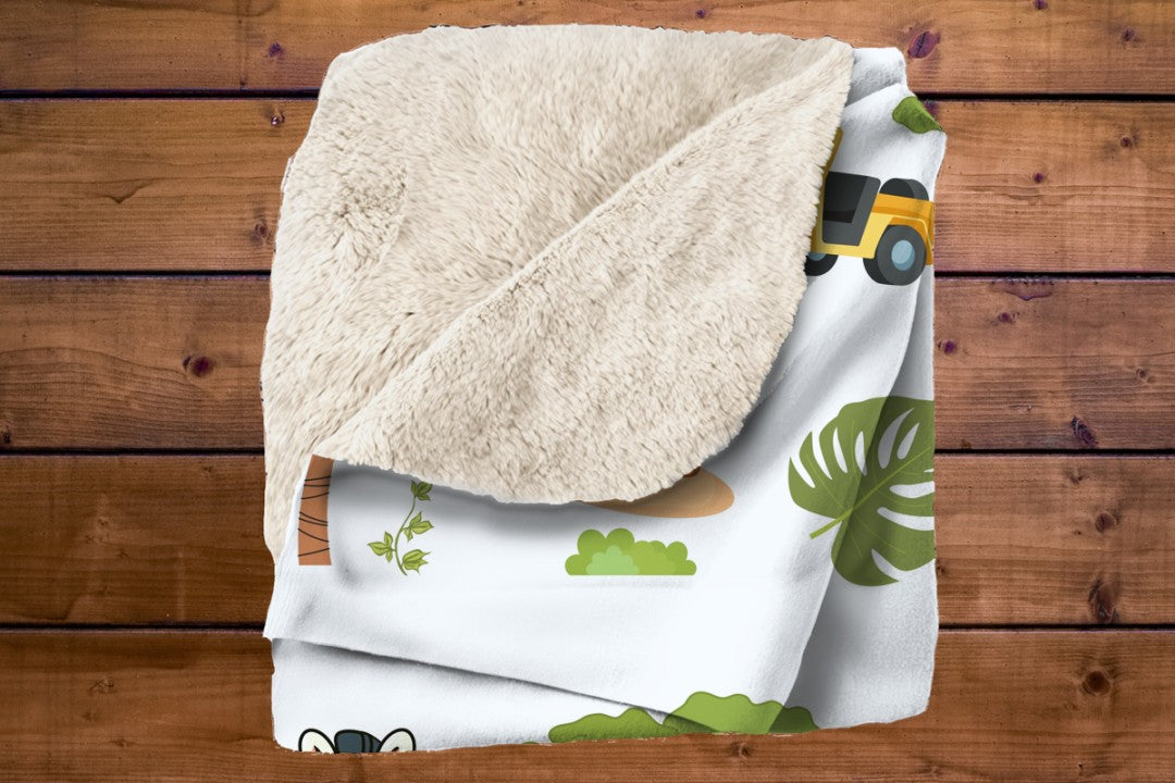 Sherpa Throw Blanket - White Children's Safari Blanket - Soft Plush Throw Blanket