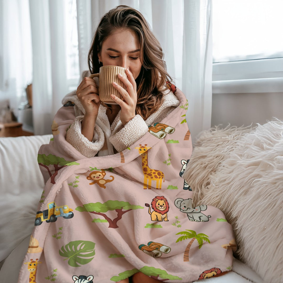 Sherpa Throw Blanket - Boho Children's Safari Blanket - Soft Plush Throw Blanket