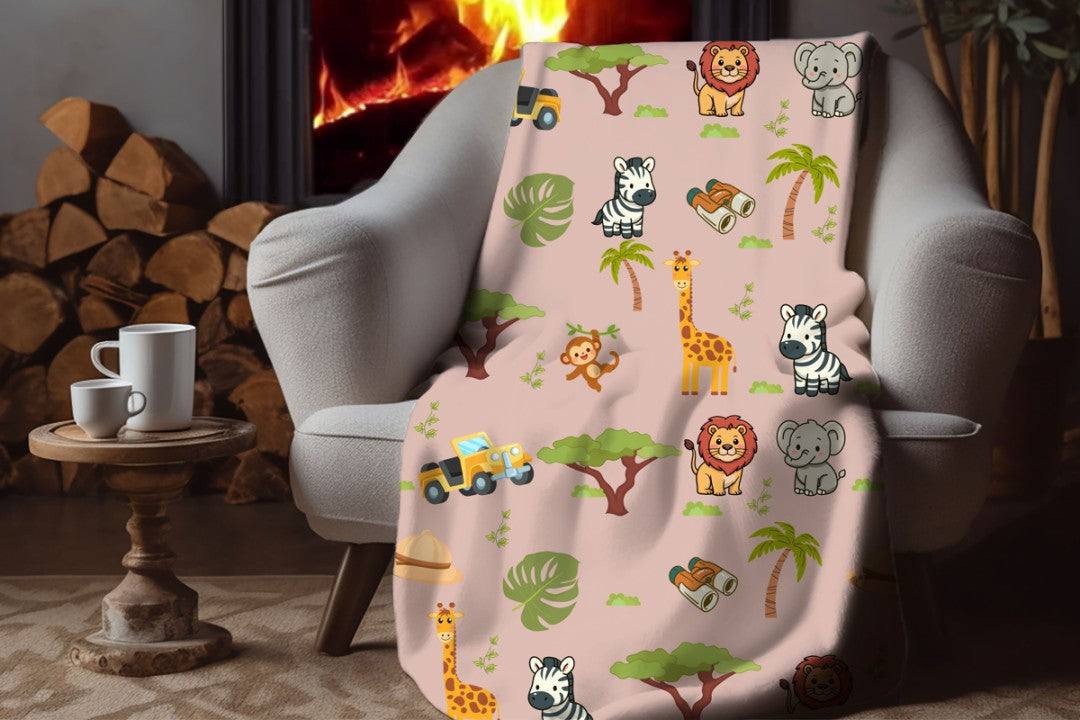 Sherpa Throw Blanket - Boho Children's Safari Blanket - Soft Plush Throw Blanket
