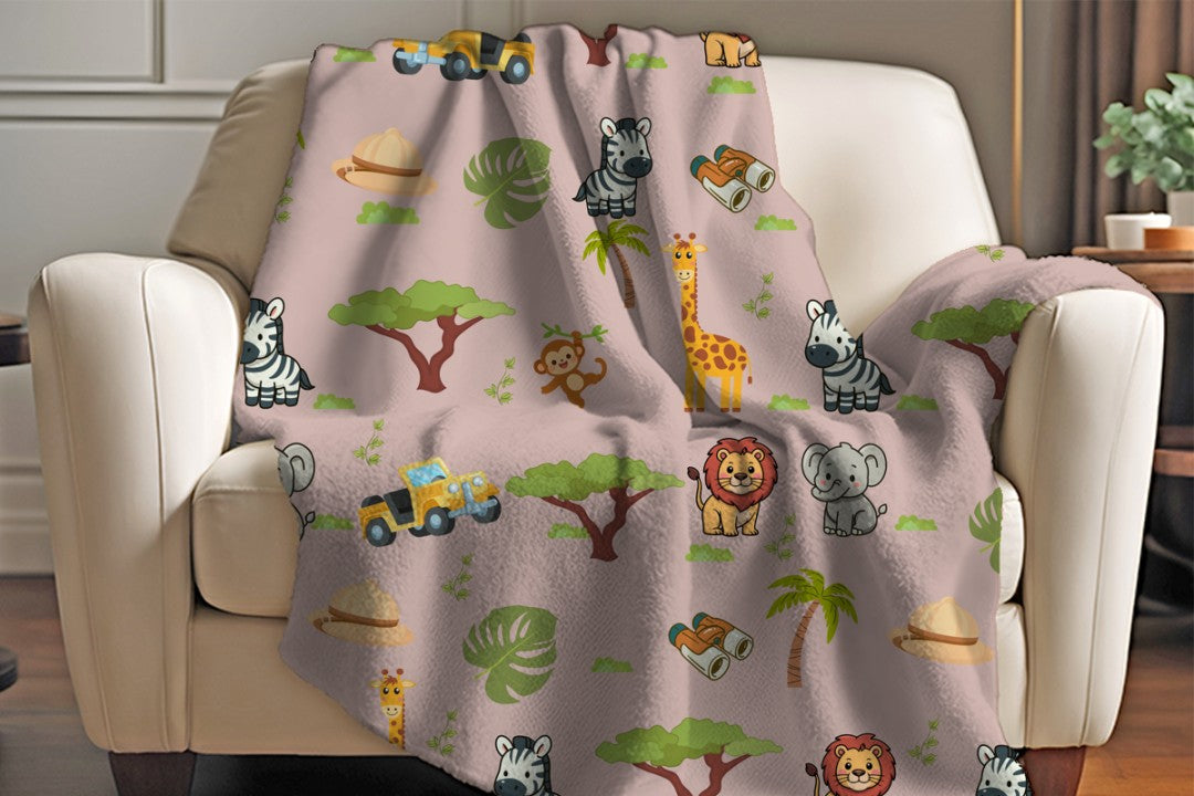 Sherpa Throw Blanket - Boho Children's Safari Blanket - Soft Plush Throw Blanket