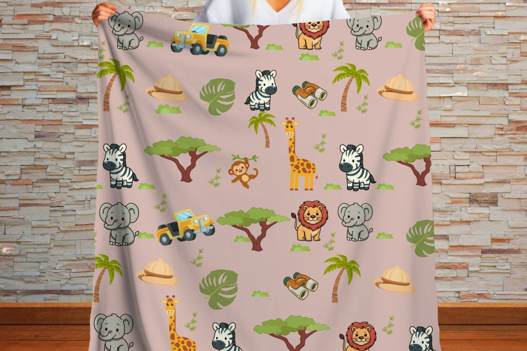 Sherpa Throw Blanket - Boho Children's Safari Blanket - Soft Plush Throw Blanket
