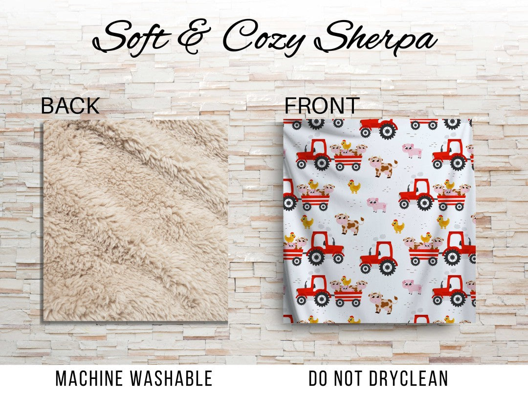 Sherpa Throw Blanket - Farm Animals and Tractor - Soft Plush Throw Blanket