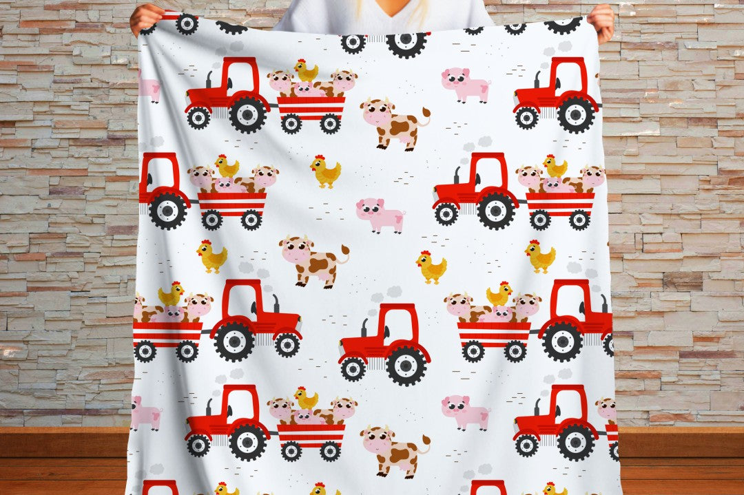 Sherpa Throw Blanket - Farm Animals and Tractor - Soft Plush Throw Blanket