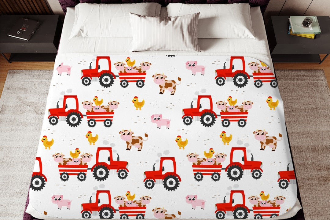 Sherpa Throw Blanket - Farm Animals and Tractor - Soft Plush Throw Blanket