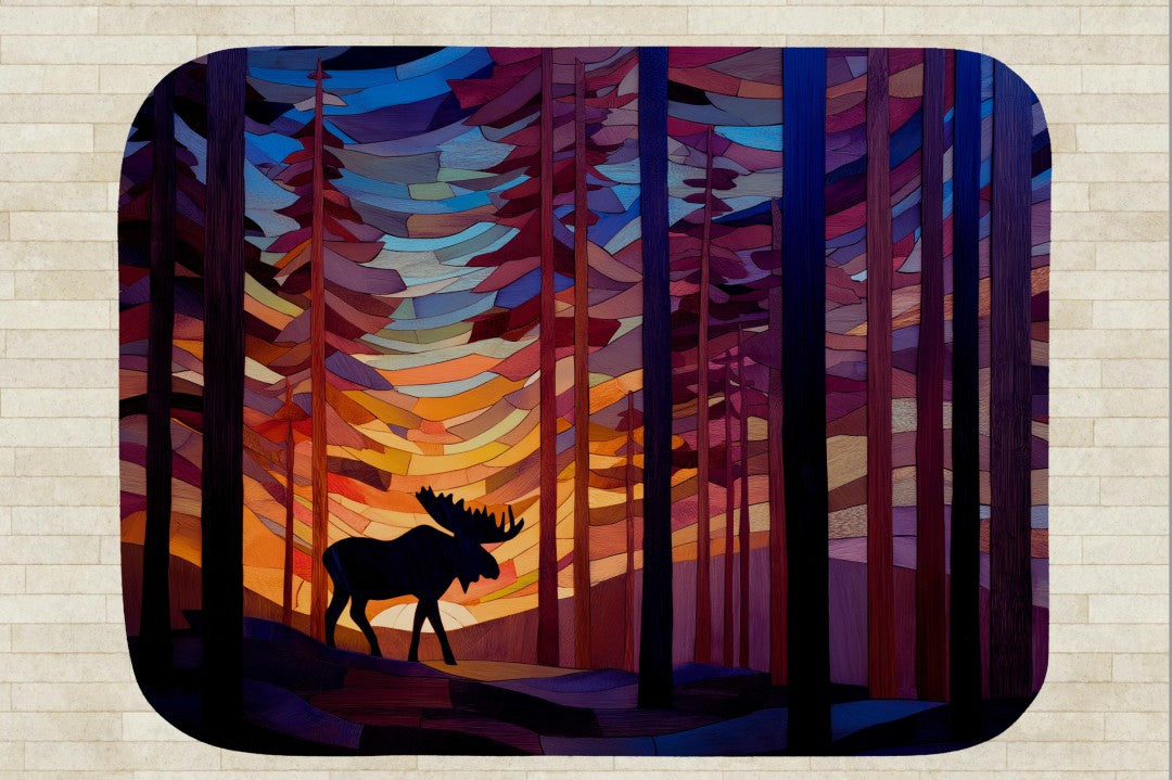 Sherpa Throw Blanket - Moose Stained Glass in Woods - Soft Plush Throw Blanket