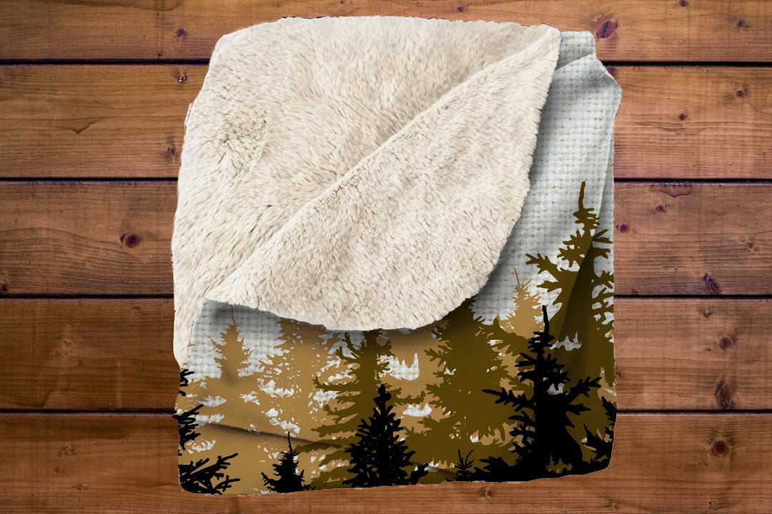 Sherpa Throw Blanket - Moose Silhouette in Woods - Soft Plush Throw Blanket