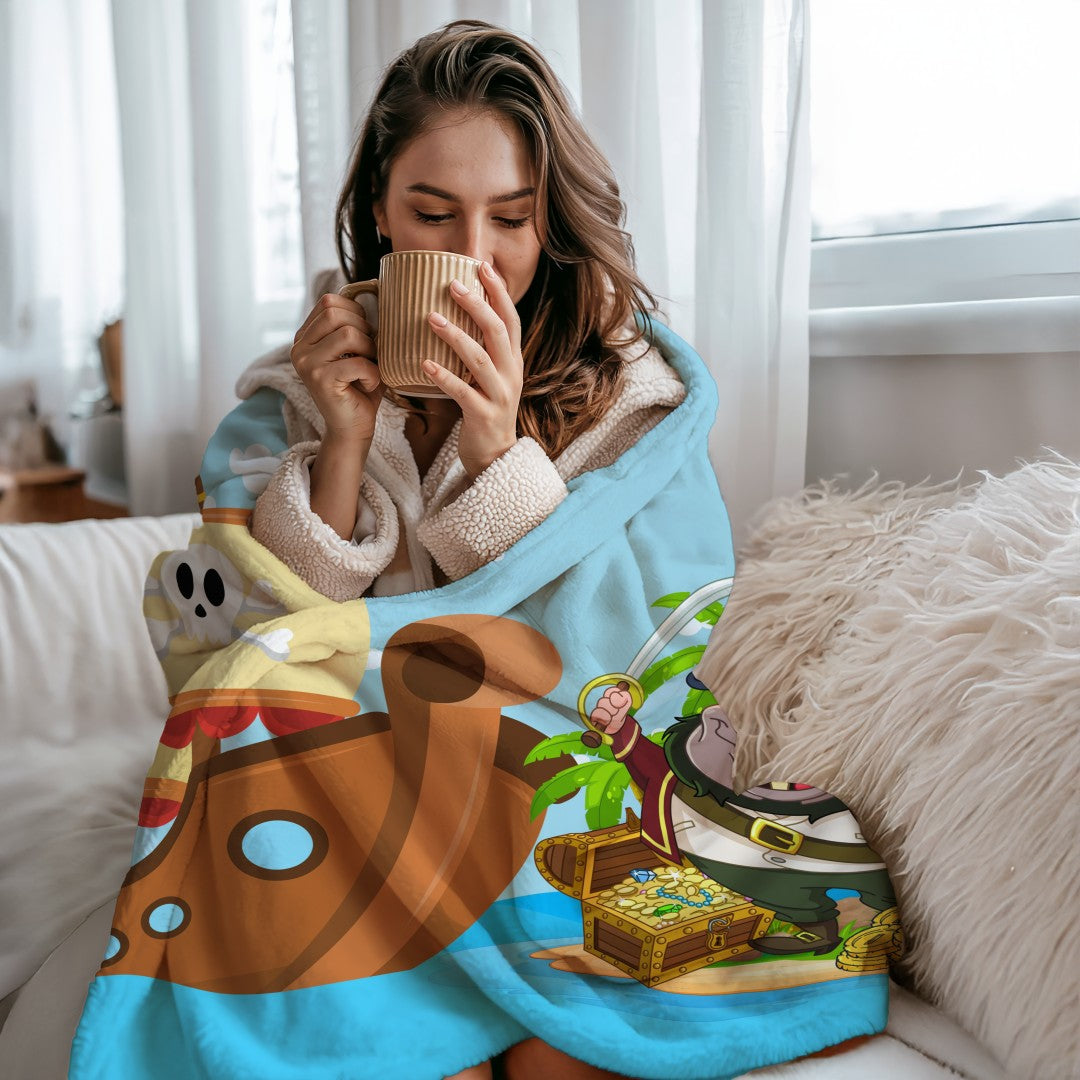 Sherpa Throw Blanket - Cartoon Kids Pirate Design - Soft Plush Throw Blanket