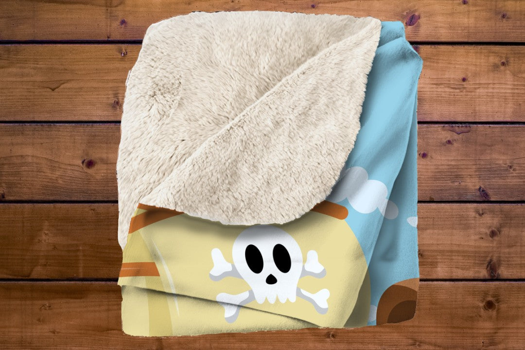 Sherpa Throw Blanket - Cartoon Kids Pirate Design - Soft Plush Throw Blanket