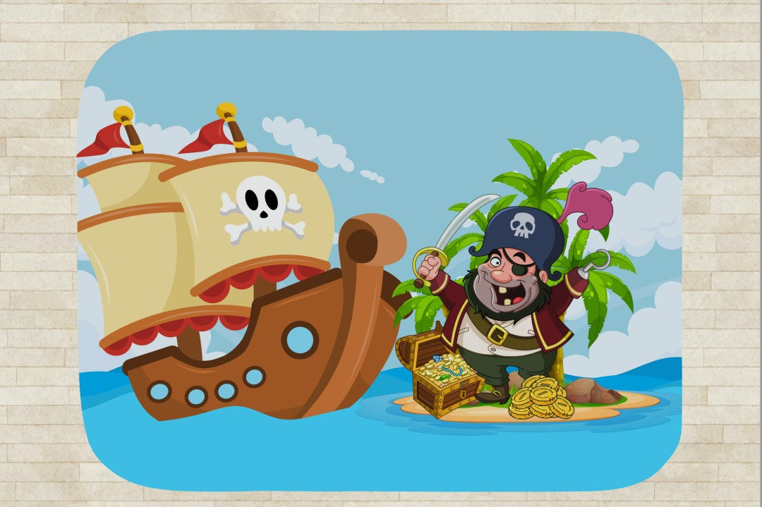 Sherpa Throw Blanket - Cartoon Kids Pirate Design - Soft Plush Throw Blanket