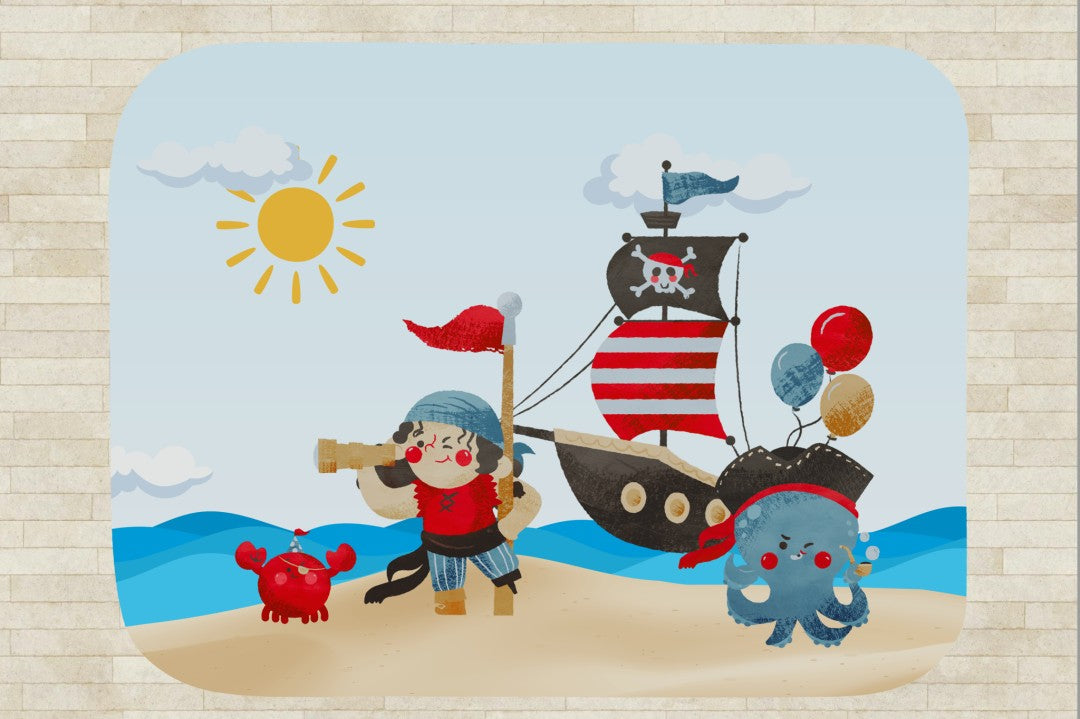 Sherpa Throw Blanket - Cartoon Kids Pirate Design - Soft Plush Throw Blanket