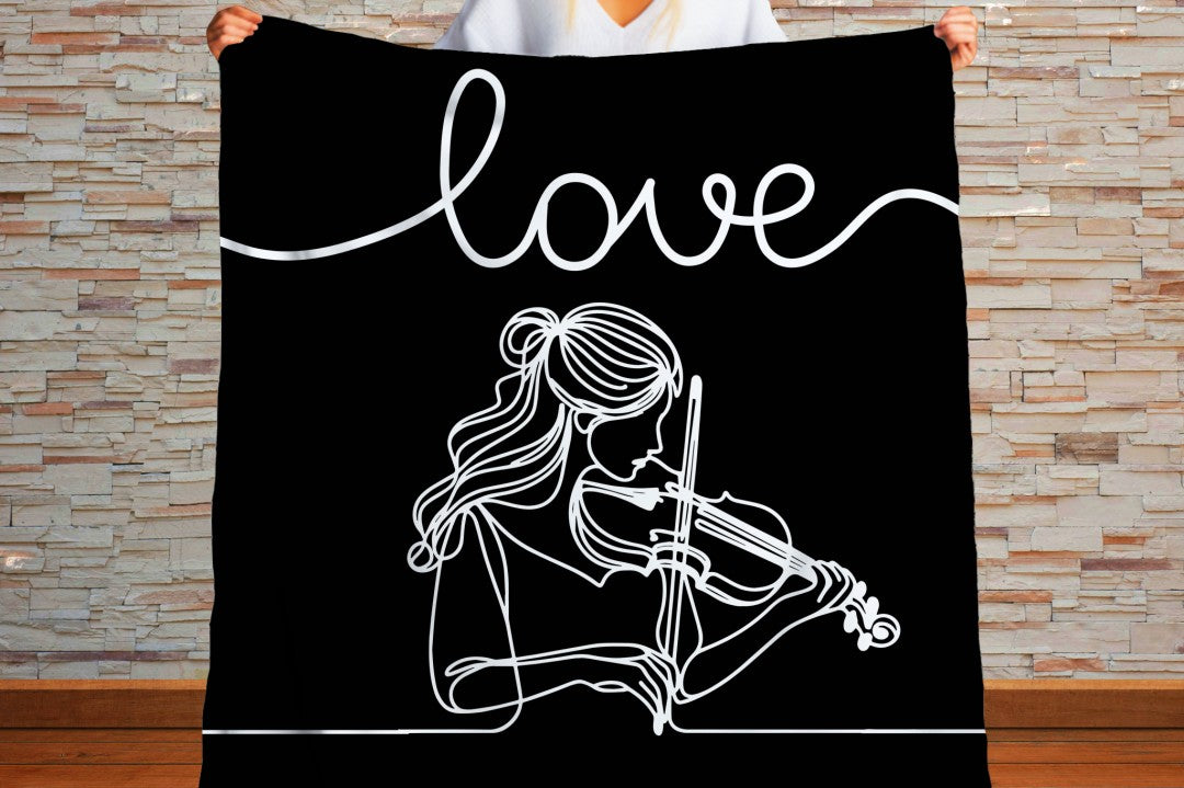 Sherpa Throw Blanket - Minimalistic Love Violinist Design - Soft Plush Throw Blanket