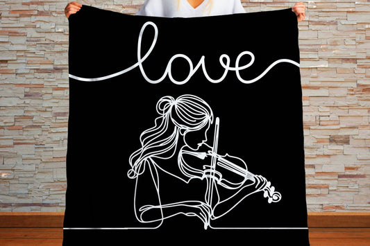 Sherpa Throw Blanket - Minimalistic Love Violinist Design - Soft Plush Throw Blanket