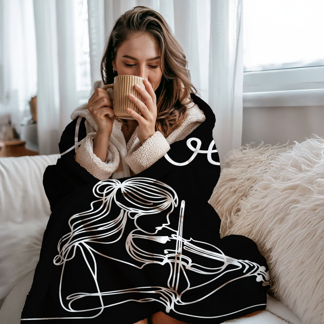 Sherpa Throw Blanket - Minimalistic Love Violinist Design - Soft Plush Throw Blanket