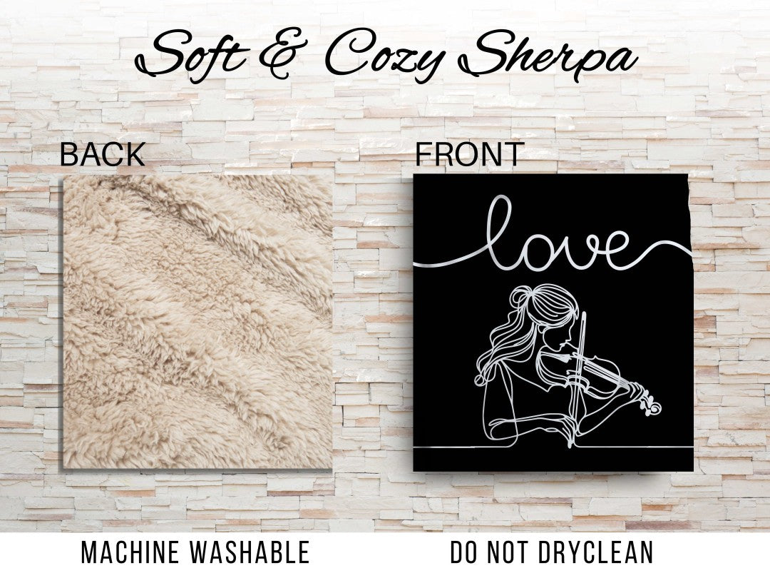 Sherpa Throw Blanket - Minimalistic Love Violinist Design - Soft Plush Throw Blanket