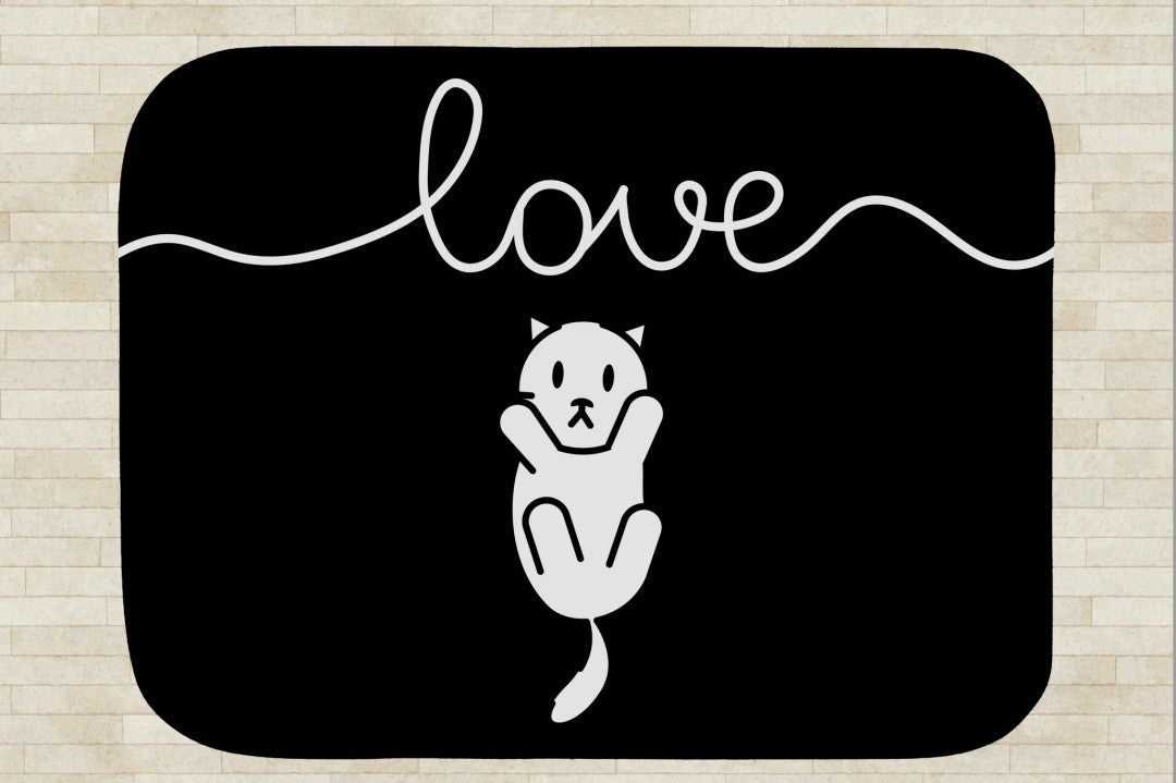 Sherpa Throw Blanket - Minimalistic Love Cat Black and White Design - Soft Plush Throw Blanket