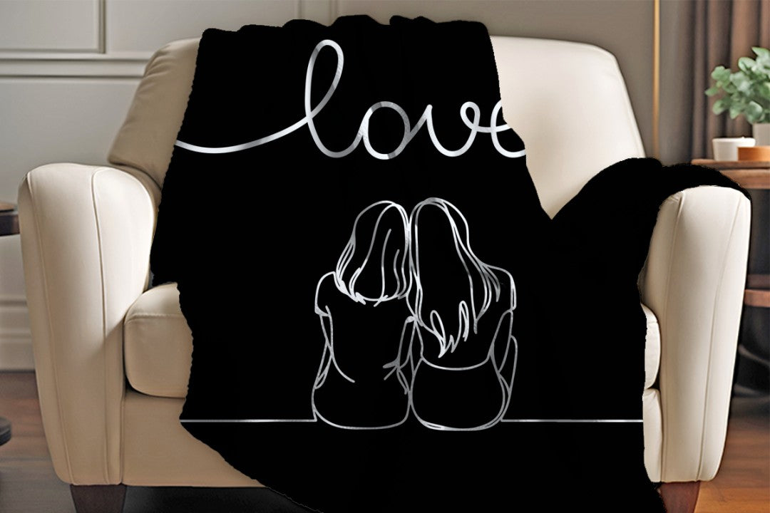 Sherpa Throw Blanket - Minimalistic Women Hugging Black and White Design - Soft Plush Throw Blanket