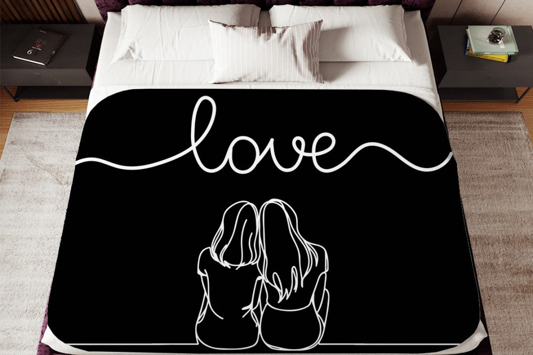 Sherpa Throw Blanket - Minimalistic Women Hugging Black and White Design - Soft Plush Throw Blanket