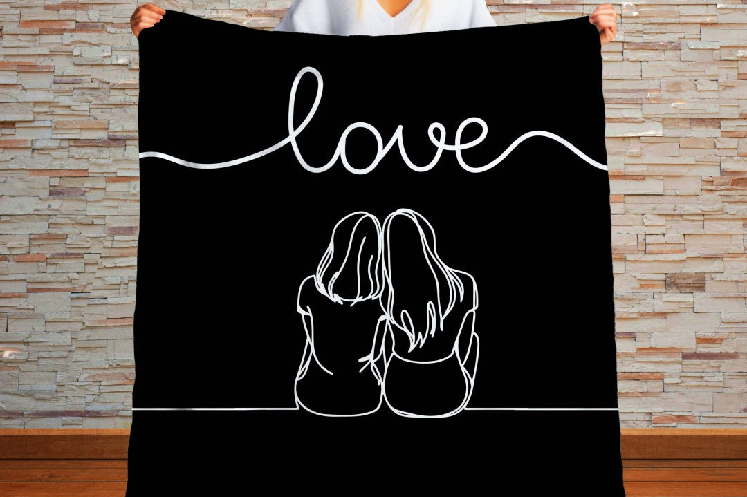 Sherpa Throw Blanket - Minimalistic Women Hugging Black and White Design - Soft Plush Throw Blanket