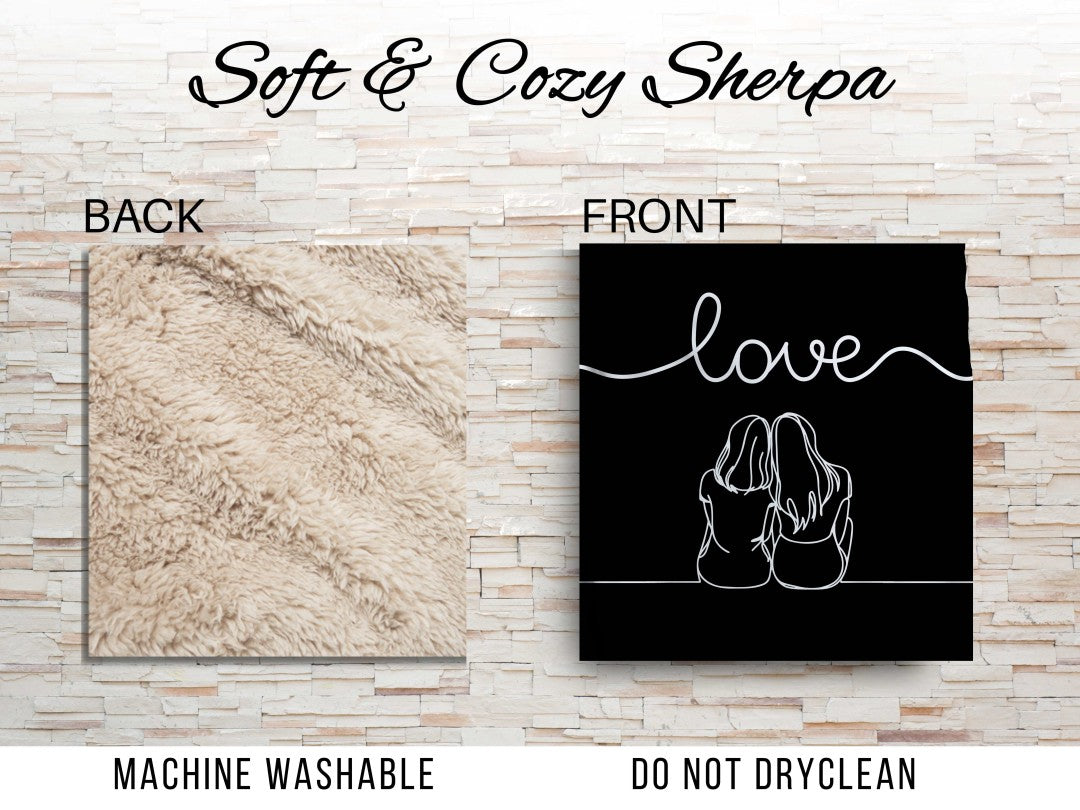 Sherpa Throw Blanket - Minimalistic Women Hugging Black and White Design - Soft Plush Throw Blanket
