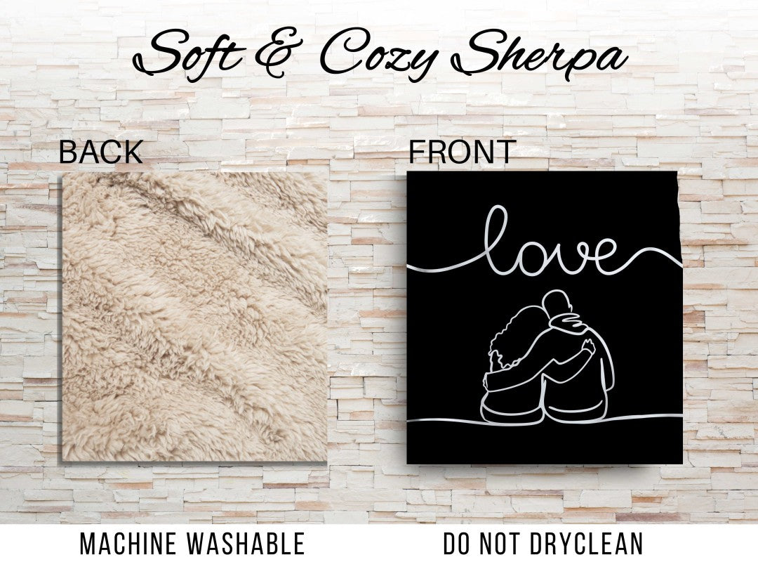 Sherpa Throw Blanket - Minimalistic Couple Black and White Design - Soft Plush Throw Blanket