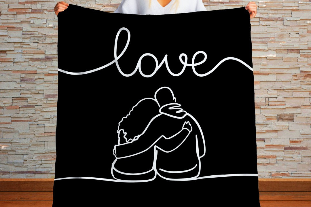 Sherpa Throw Blanket - Minimalistic Couple Black and White Design - Soft Plush Throw Blanket