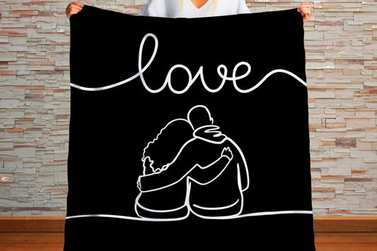 Sherpa Throw Blanket - Minimalistic Couple Black and White Design - Soft Plush Throw Blanket